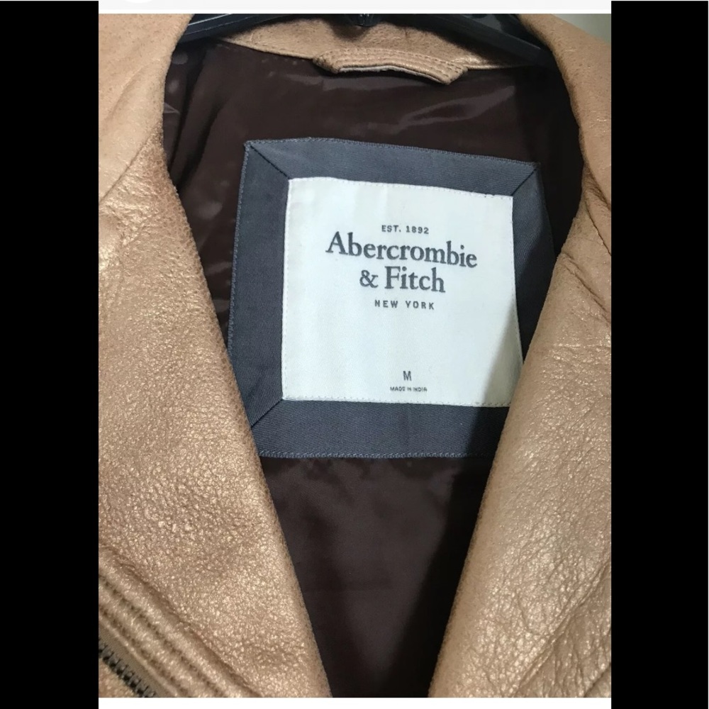 Abercrombie & Fitch Metallic Shimmer Gold 100% Genuine Soft Leather Jacket Coat - Picture 4 of 10
